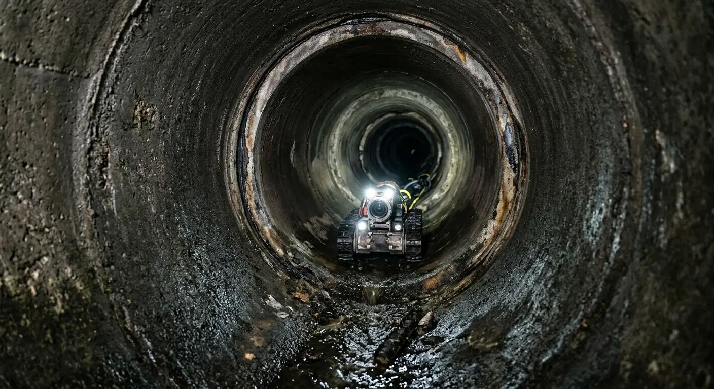 Robotic sewer camera inspecting pipe interior for Sewer Line Cleaning in Highgrove